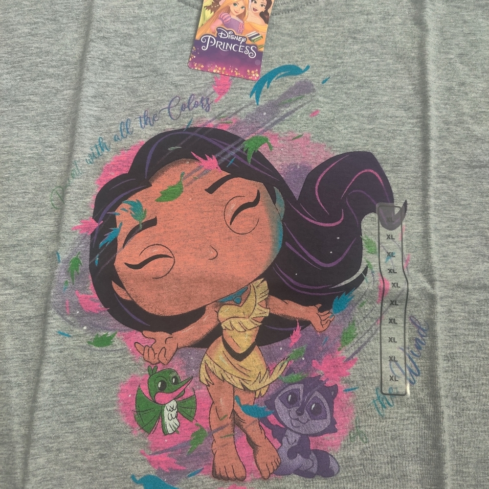 🆕 Disney Princess Pocahontas Gray Kids cotton-blend Funko Pop T-Shirt_XL